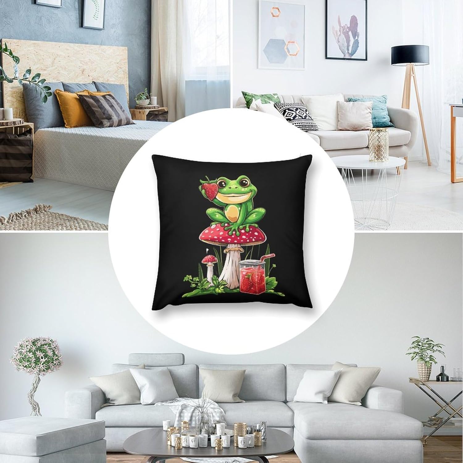 71dl-hQQS1L._AC_SL1500_.jpg Frog Love Stawberry Mushroom Decorative Plush Throw Pillow Covers Set of 4 Soft Cushion Cases for Home Couch Sofa Living Room - Image 7