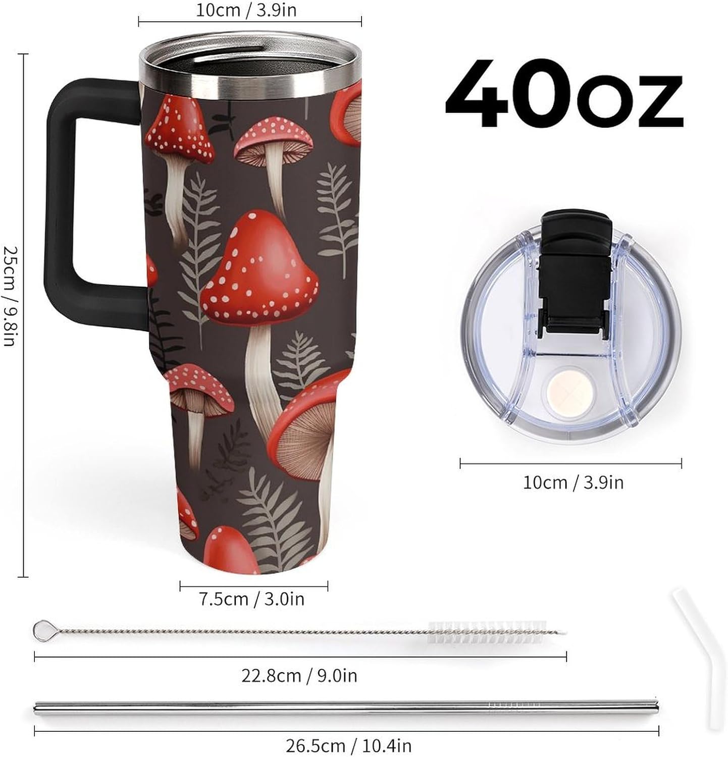 71dqRXYO5lL._AC_SL1500_.jpg 40oz Tumbler with Handle And Straw Travel Coffee Mug Red Mushrooms Printed Insulated Water Bottle Stainless Steel Insulated Cup for Self Driving Or Traveling - Image 3