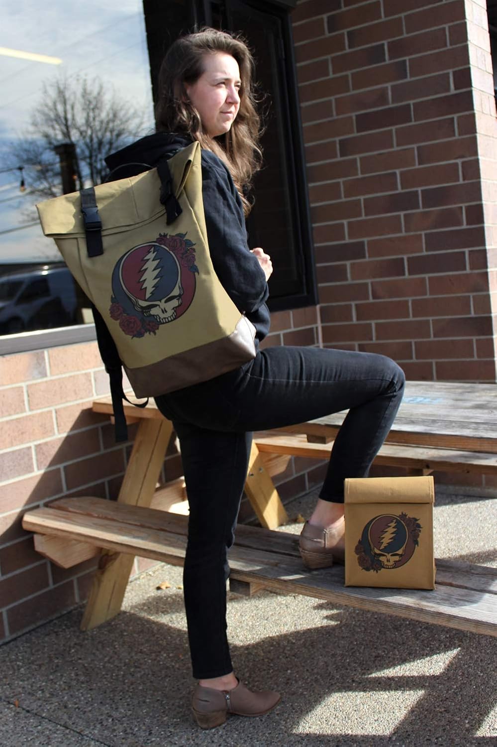 71dvRPJi5RL._AC_SL1500_.jpg Ripple Junction Grateful Dead Canvas Roll Top Backpack Bag w/Vegan Leather Reinforced Bottom Dual Adjustable Shoulder Straps Steal Your Face Logo Officially Licensed - Image 8