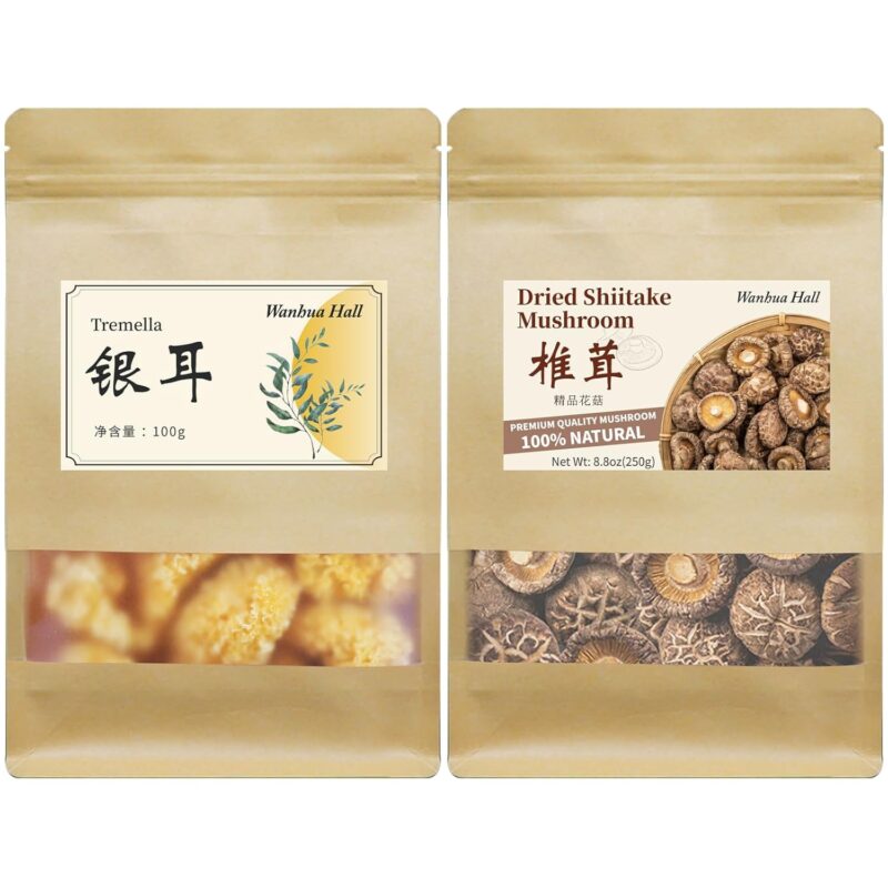 Wanhua Hall Dried White Fungus Mushroom Snow Fungus 银耳& Dried Shiitake Mushrooms Premium Grade 香菇 花菇