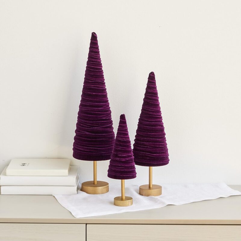 Plum pedestal velvet trees set of 3, everyday mantel décor, purple accent, Christmas tablescape, wedding centerpiece, modern farmhouse (Plum)