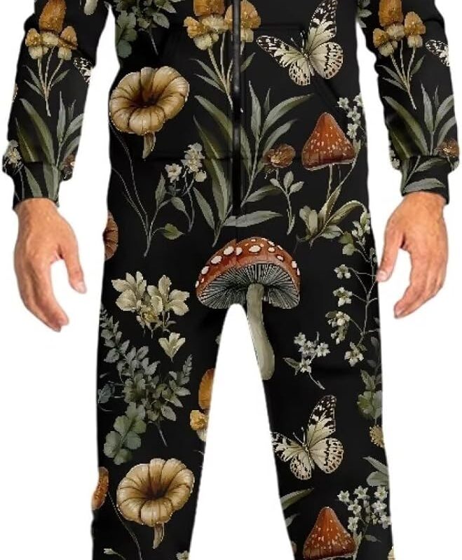 Biyejit Unisex Novelty 3D Printed One-piece Pajamas Women Men Hooded Jumpsuits Adult Nightwear Romper