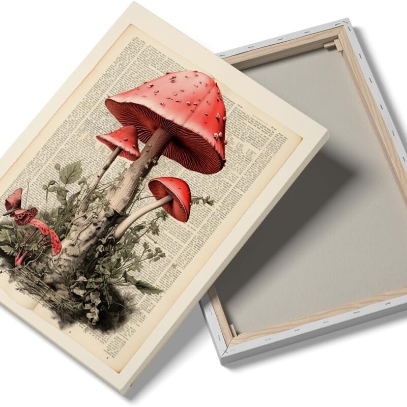 Mushroom Wall Art Mud Dictionary Mushroom Picture Wall Decoration Vintage Mushroom Poster Modern Art Living Room Bedroom Kitchen Bathroom Farmhouse Decoration (24x36inch Framed)