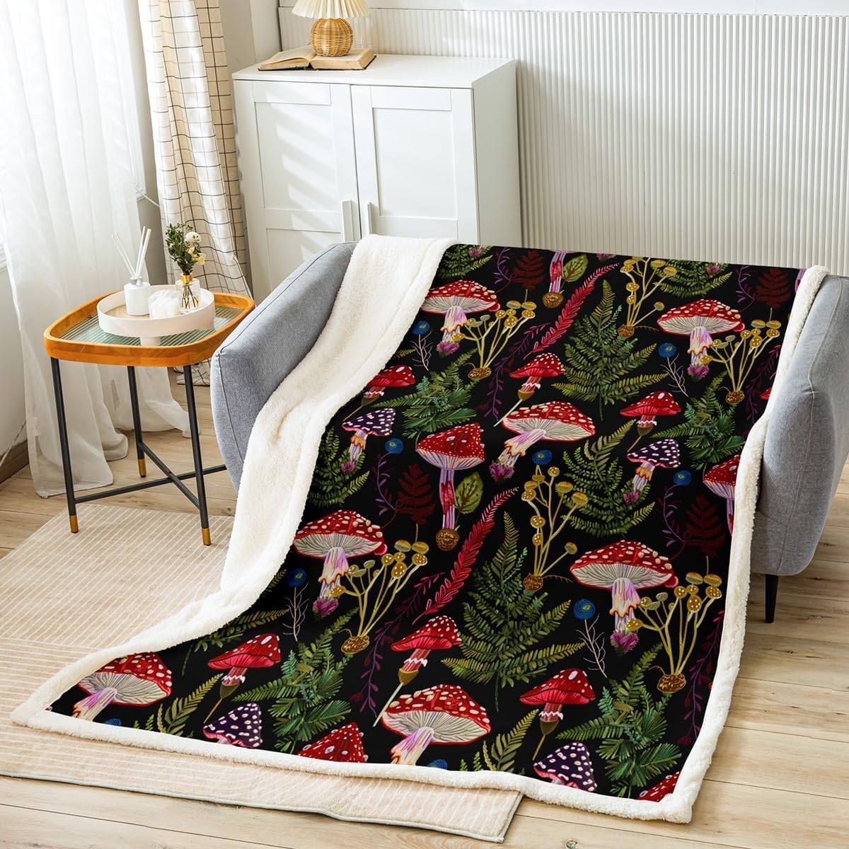 71g24y2TI6L._AC_SL1200_.jpg Feelyou Cute Mushroom All Season Bed Blanket Queen 90"x90" Cartoon Mushrooms Flannel Fleece Throw Blanket for Bed Sofa Couch Kawaii Fungus Boho Sherpa Blanket Room Decorations Plush Blanket - Image 2