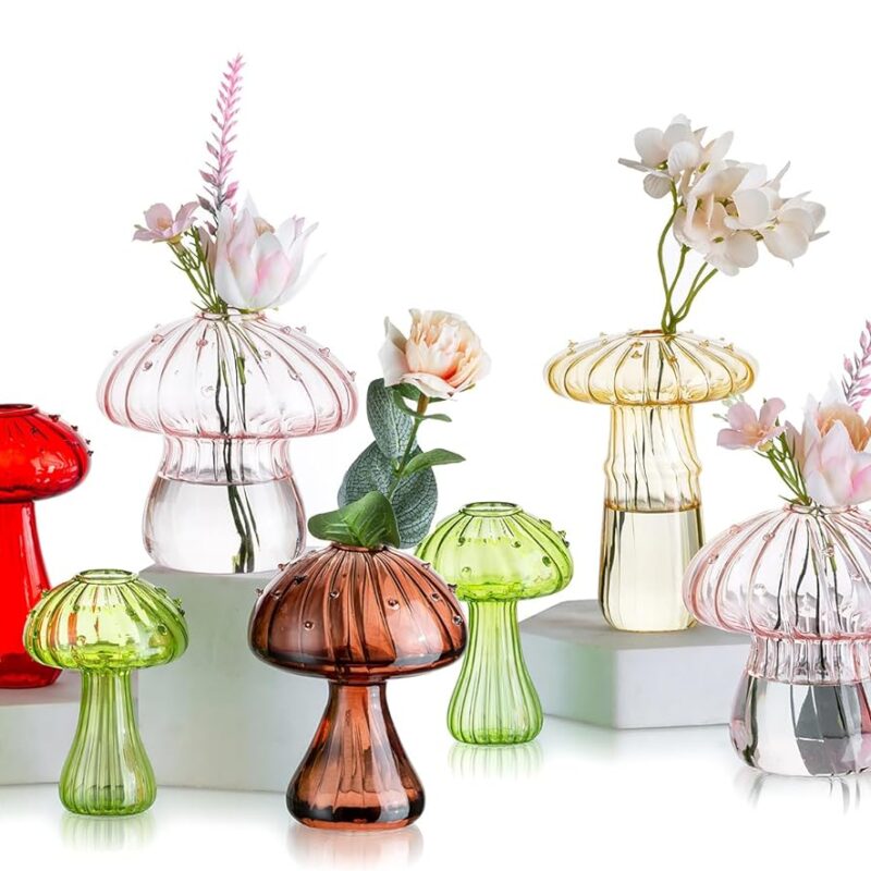 Glasseam Mushroom Propagation Vase, Colored Flower Vases Decorative Set of 10, Unique Small Glass Vases for Flowers,Aesthetic Mini Cute Vase Decor, Hydroponic Bud Vase for Bedroom Bathroom Kitchen