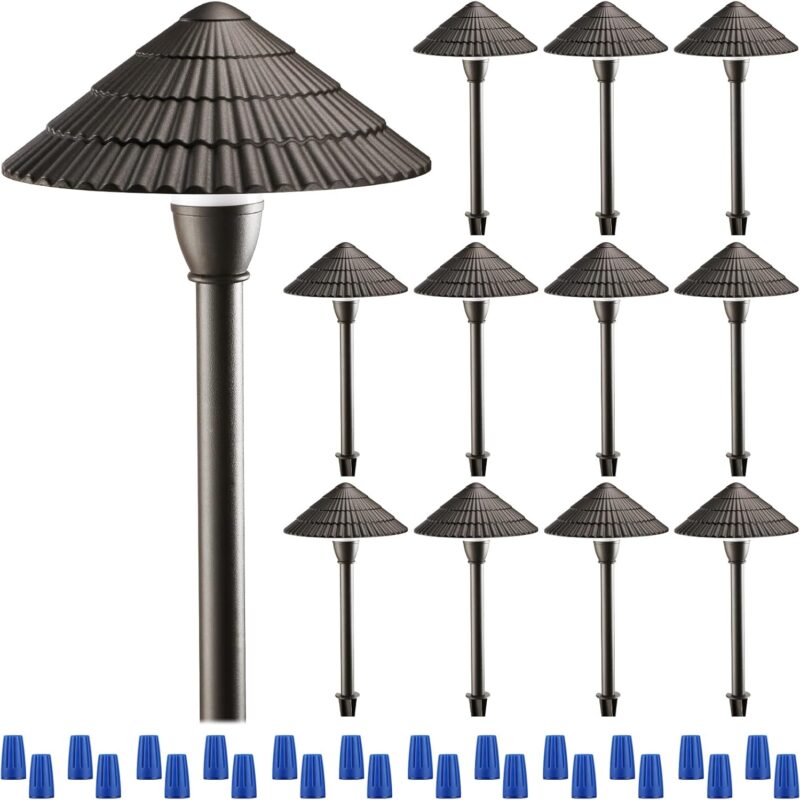 LEONLITE 12-Pack LED Low Voltage Landscape Lights 3W Cast-Aluminum Pathway Lights Low Voltage 12-24V Waterproof Landscape Path Lights 3000K Landscape Lighting for Yard Garden Walkway ETL Cord, Bronze