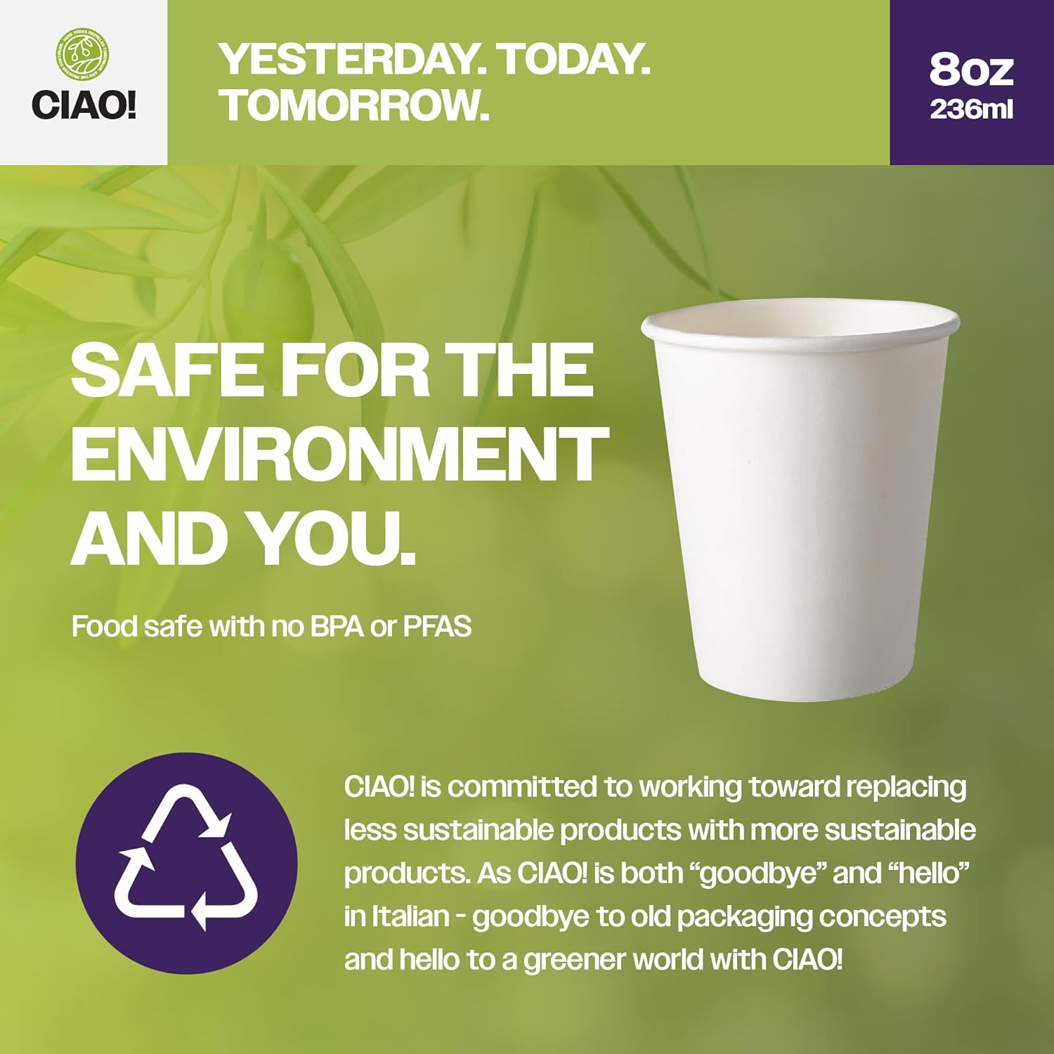71hFZHvHuUL._AC_SL1500_.jpg CIAO! 8oz White Paper Hot Cup, Disposable, 80mm Diameter 1,000 Count - Image 3