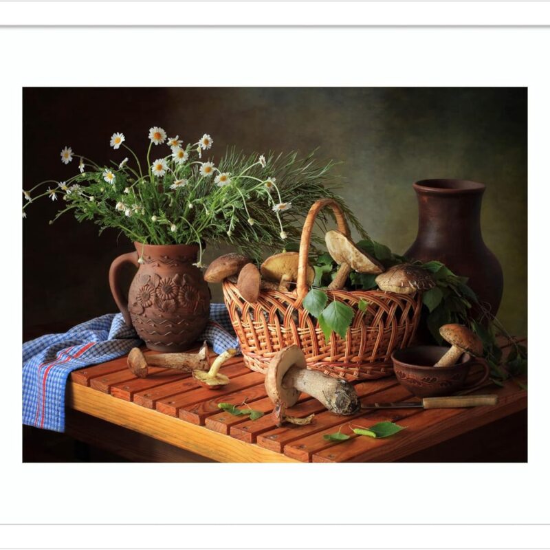 Amanti Art Framed Wall Art Print 17x21 Still life with mushrooms by Tatyana Skorokhod, Still Life Wall Art, Rustic Farmhouse Decor, Small Poster Painting Artwork for Living Room, Bedroom, Bathroom, Kitchen, Office or Business