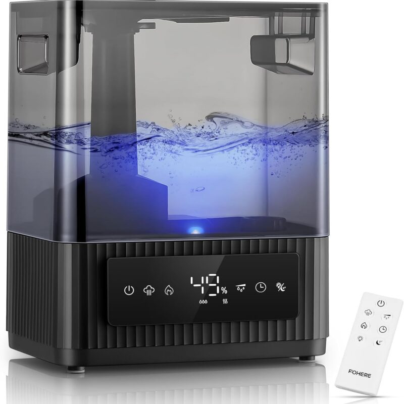 FOHERE 6L Warm and Cool Mist Humidifiers for Bedroom, 60H Quiet Runtime, Smart Humidity Control, Oil Diffuser, Sleep Mode, 12H Timer, Light, Top Fill Ultrasonic Humidifier for Home Room Baby Plant