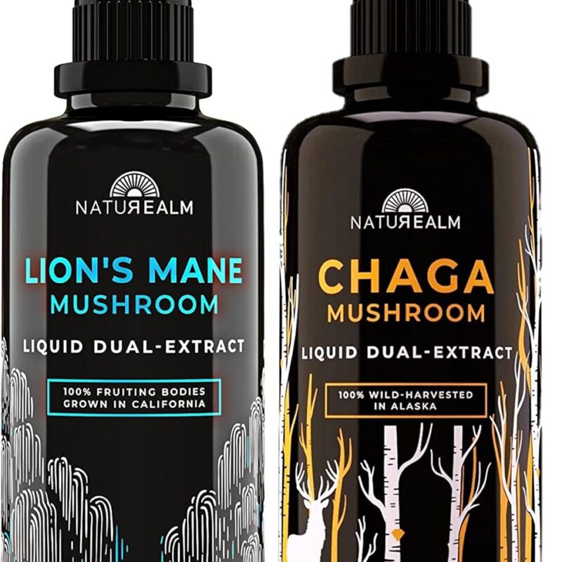 Naturealm Lion's Mane & Chaga Mushroom Extract - Adaptogen Stack for Focus, Immunity, Longevity, Stress Relief, Gut Health, Anti-Aging, Energy & More - Organic Liquid Drops - 50 mL Each (2 Pack)