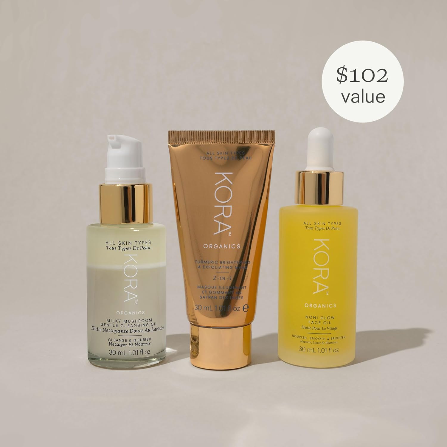 71lGRKDujbL._SL1500_.jpg KORA Organics Nourish & Glow Trio, Gift Set with Noni Glow Plumping Face Oil, Turmeric Exfoliating Mask and Milky Mushroom Cleansing Oil (3 Items) - Image 2