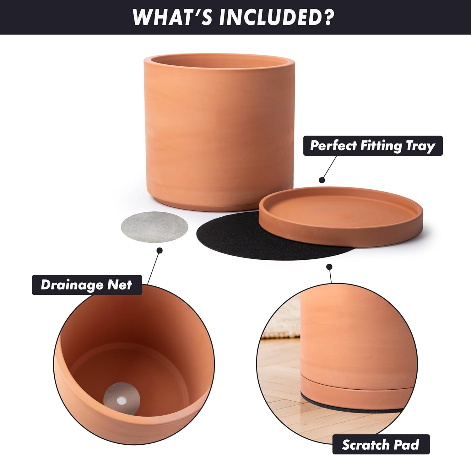 71m7YedhcML._AC_SL1500_.jpg D'vine Dev X-Large 12 Inch Terracotta Plant Pot with Drainage Hole and Saucer, Round Cylinder Planter Pot for Indoor Plants, 40-X-A-6 - Image 4