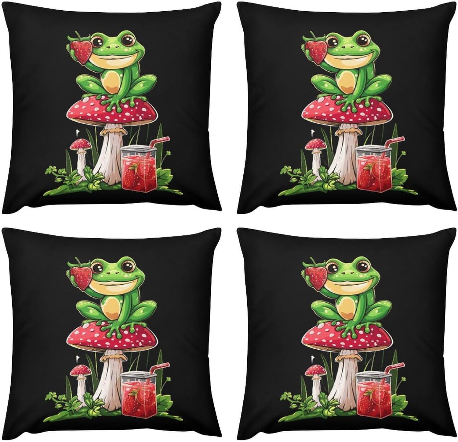 71mUXrwQwdL._AC_SL1500_.jpg Frog Love Stawberry Mushroom Decorative Plush Throw Pillow Covers Set of 4 Soft Cushion Cases for Home Couch Sofa Living Room