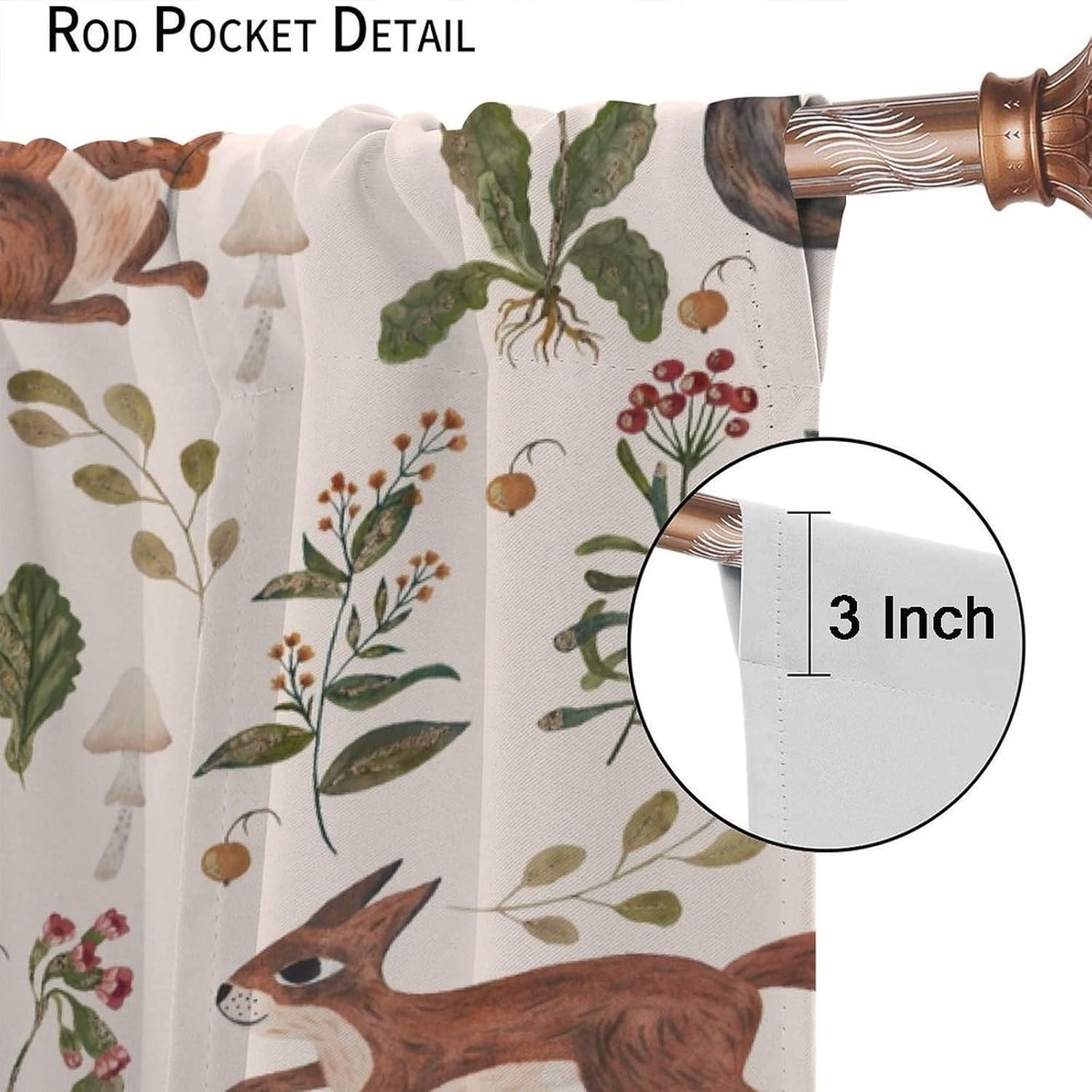 71mfXjQQZnL._AC_SL1500_.jpg Rustic Forest Curtains, Cartoon Woodland Wild Animals Rabbit Fox Vintage Botanical Mushroom Herbs Blackout Window Drapes for Farmhouse Kitchen Living Room 72x63in - Image 6