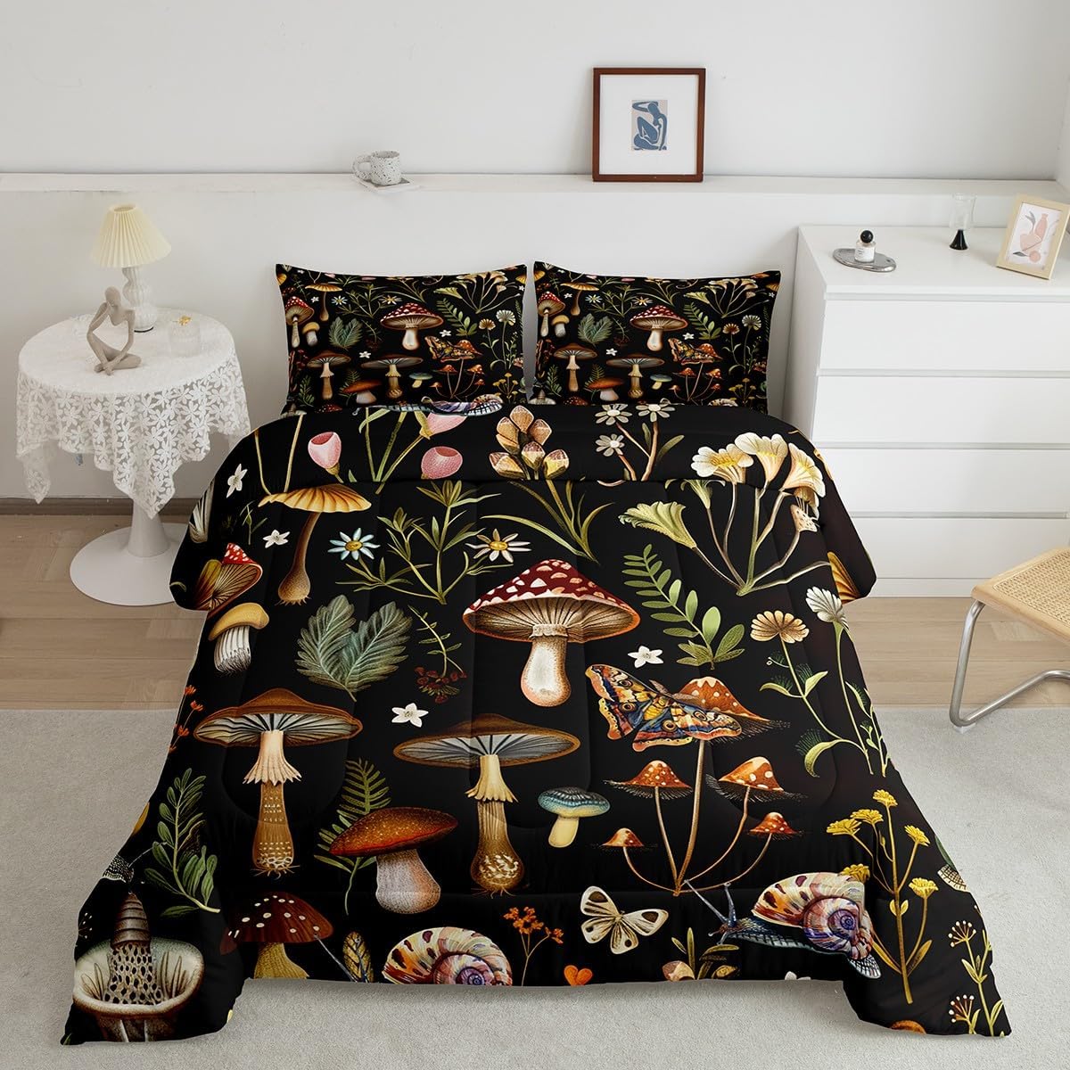 71nFrVSGQUL._AC_SL1200_.jpg Feelyou Cartoon Mushrooms Comforter Full Size Cute Mushroom Comforter Set for Boys Girls Children Kawaii Fungus Reversible Bedding Set Room Decor Wild Mushroom Stuff Duvet Set 3Pcs - Image 2