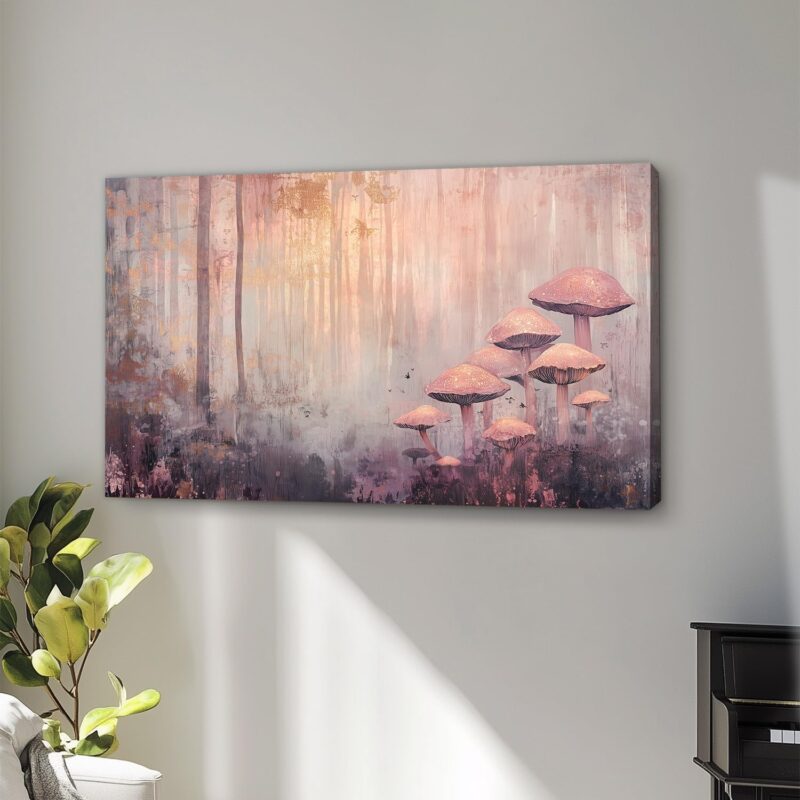 1pc Wooden Framed Canvas Prints Artwork Wall Painting For Gift Mushrooms Forest Subtle Glowing Gifts For Women Fashion Home Decor Room Decor Framed 16x24inch Framed