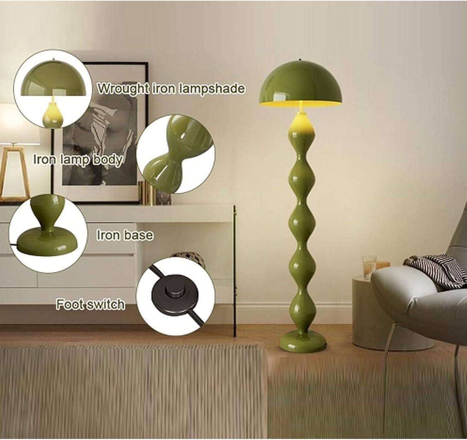 71o9hzxv6GL._AC_SL1500_.jpg Creative Mushroom Floor Lamp,Unique Floor Lamp with Iron Shade and Foot Switch,3 Colors Dimmable Tall Standing Lamp,Modern Stylish Floor Standing Lamp,for Bedroom Living Room,Office Reading Light - Image 5