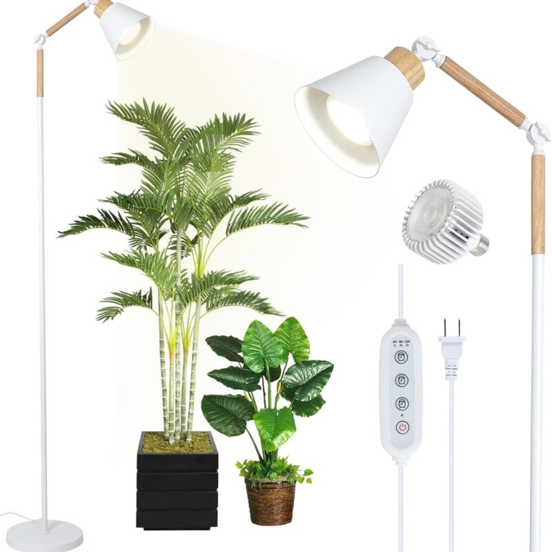 HMVPL Grow Lights for Indoor Plants Full Spectrum, Plant Lights for Indoor Growing with 20W COB Grow Light Blub, 4/8/12H Timer, Standing Tall Grow Lamp for Middle Large Plants(75'', Height Adjustable)