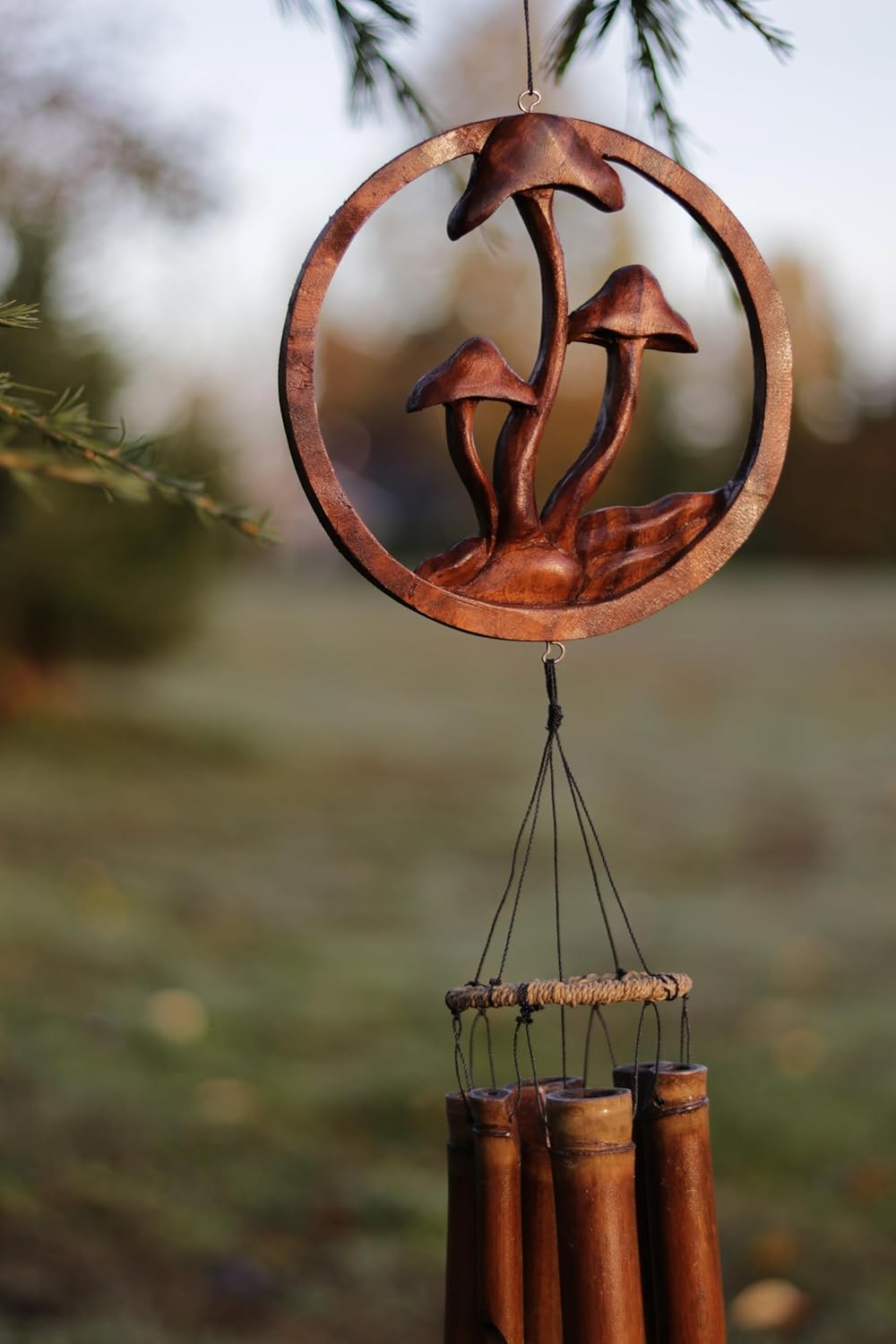 71qP2eY6xOL._AC_SL1500_.jpg Wind Chime Mushroom Handcrafted Natural Wood Bamboo Circle Outdoor Garden Decoration Patio Decor Unique Gift Idea