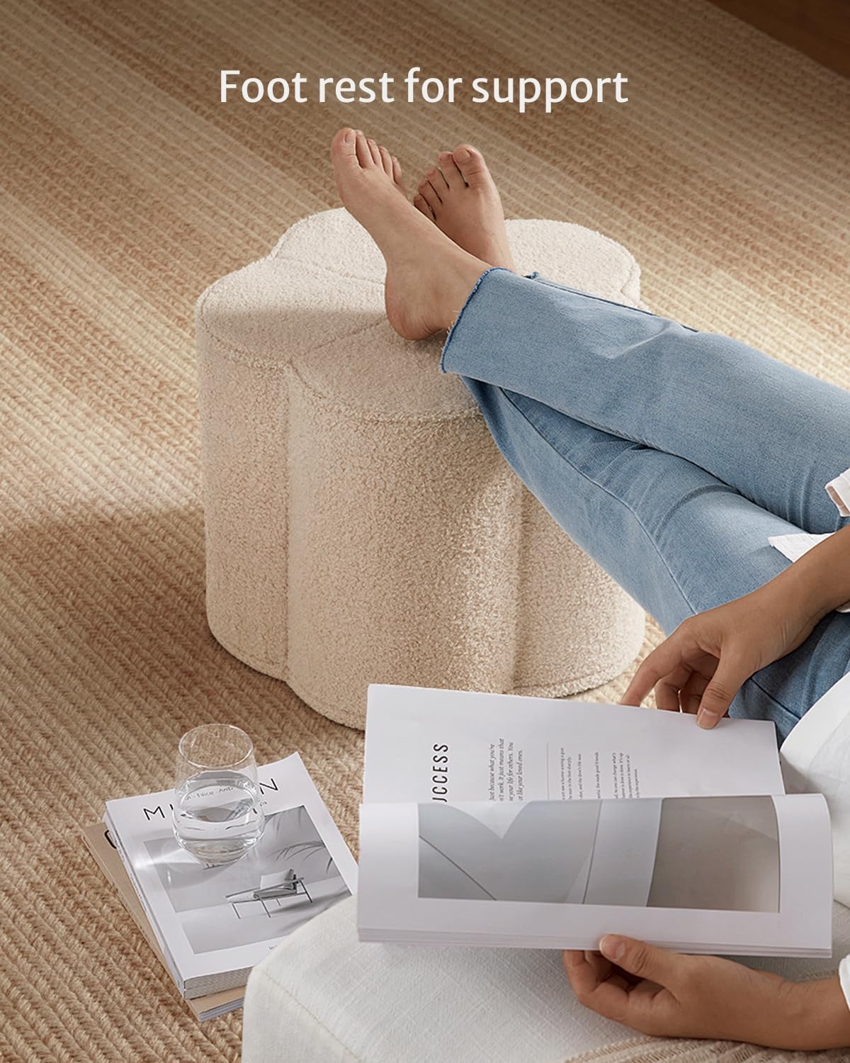 71qefFzOLiL._AC_SL1500_.jpg Blissful Diary Flower Pouf Ottoman, Comfy Floral Ottoman for Living Room, Bedroom, Kids Room, Charm Floor Pouf for Home Decor, Full Foam Filling Foot Rest for Couch, Off White - Image 4