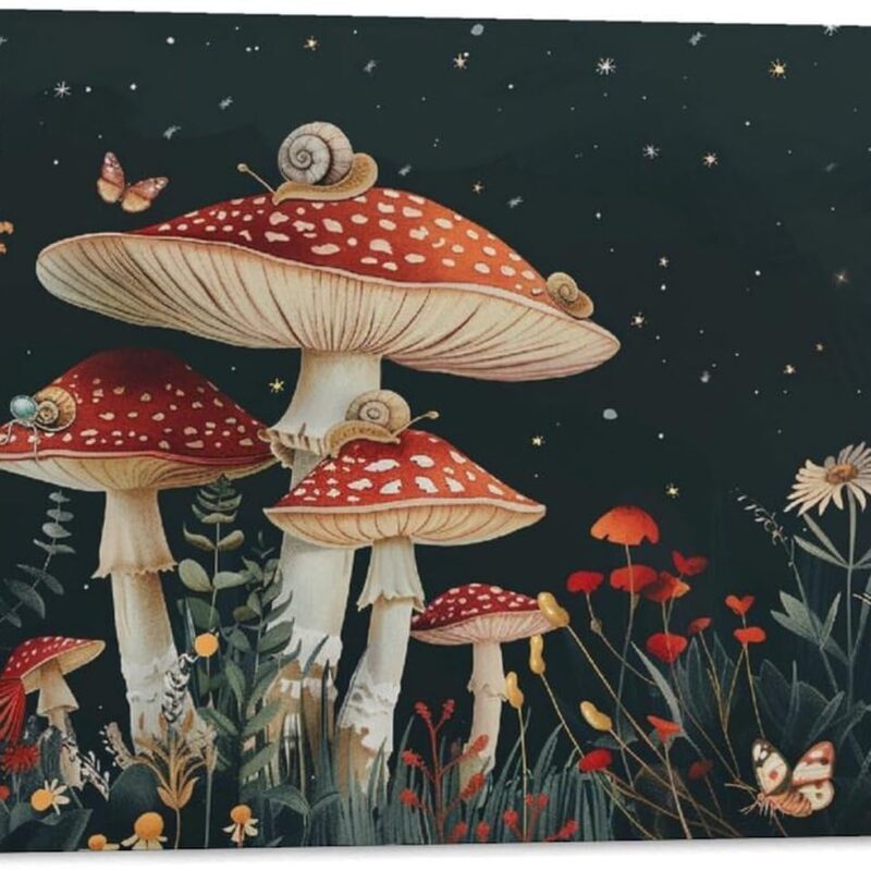 CLiqr Anime Poster Colorful Mushrooms Snails And Butterflies Black Background Stars Wild Lowers Canvas Wall Art Decor Wall Painting Art Prints Decorations for Bedroom Living Room Office Aesthetic 16x2