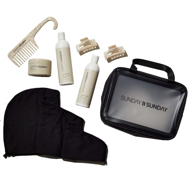 SUNDAY II SUNDAY Deluxe Signature Hair Wash System, with Scalp Balancing Shampoo, Sugar Scrub, and Replenishing Conditioner, to Revitalize and Rejuvenate Strands, 8 piece Set