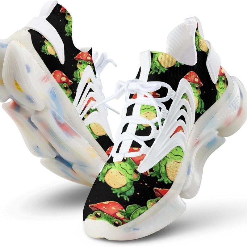 Cute Frog with Mushroom Hat Men's Running Shoes Lightweight Breathable Walking Sneakers for Women