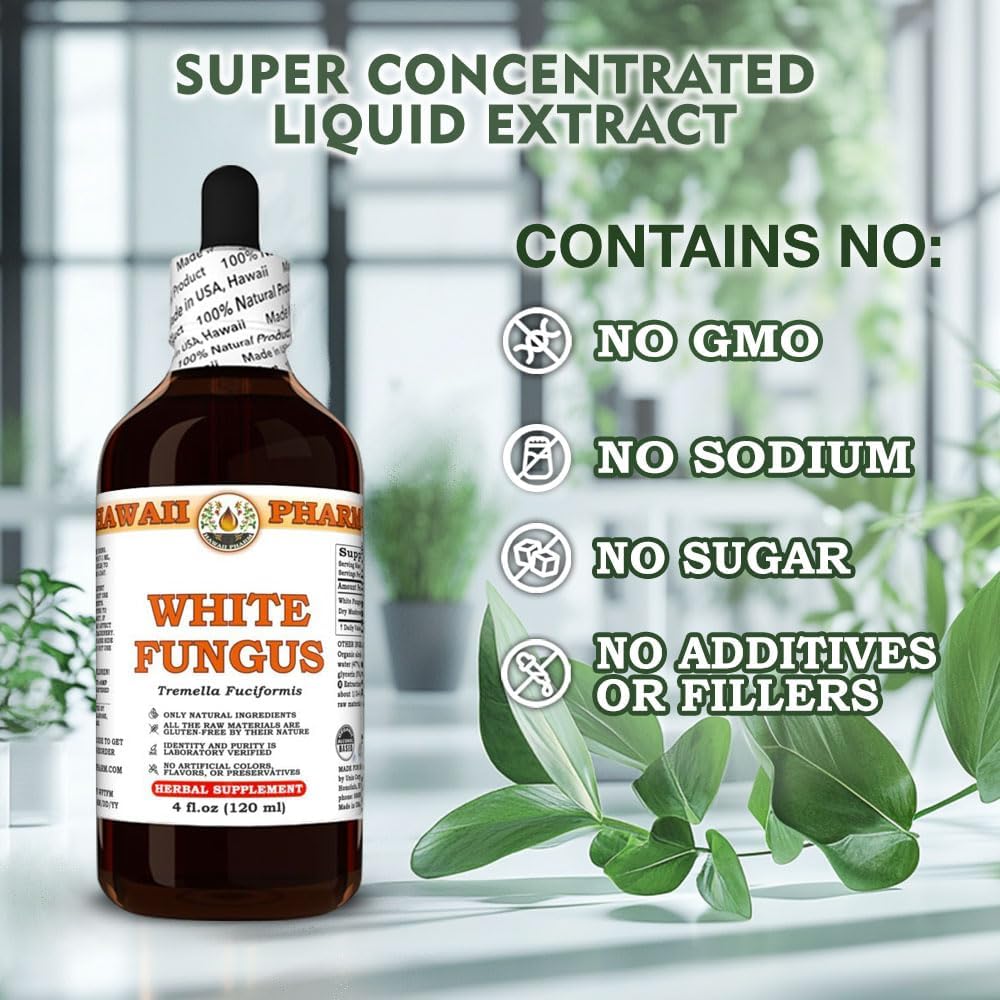 71sNW0p8cqL._AC_SL1000_.jpg White Fungus (Tremella Fuciformis) Dry Mushroom Tincture, Made in Hawaii, All Natural, Vegan, Pure Liquid Extract - 32 fl.oz - Image 4