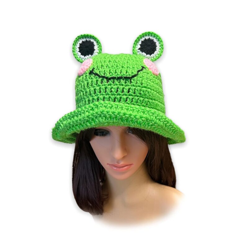 Crochet Frog Bucket Hat. Crochet Cloche Hat with Eyes. Hat with a Brim. Halloween Costume Party. Photo Prop. (Small (21 inches))