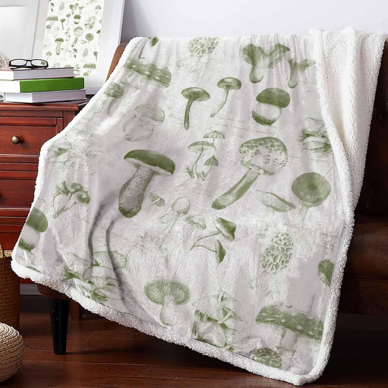 Sage Green Mushroom Blankets for Bed Couch Sofa, Retro Wild Plant Botanical Soft Thick Sherpa Throw Plush Fluffy Fleece Fannel Blanket Gift Decorative Bedding All Season Use Blanket 40"x50"