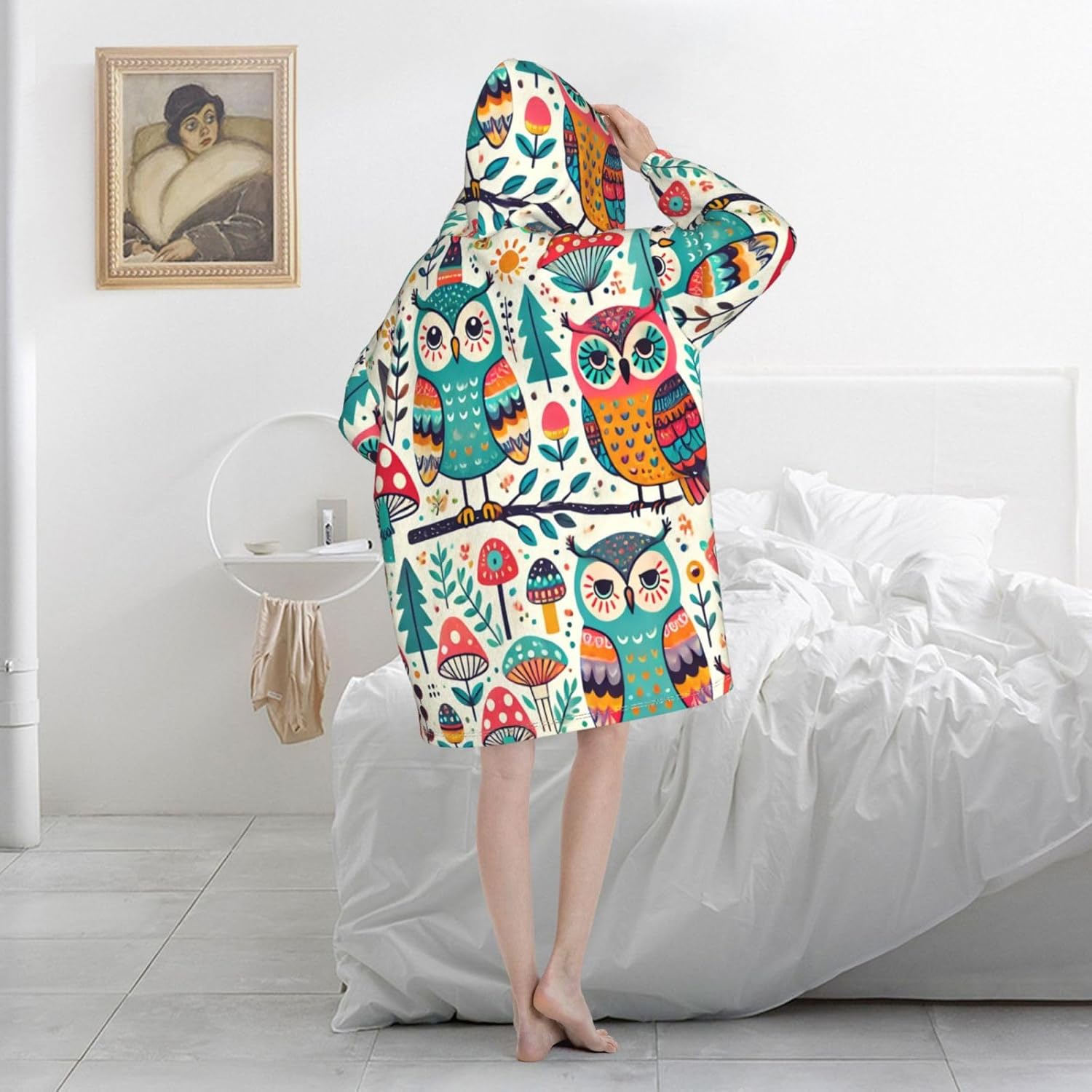 71tfCo7wqlL._AC_SL1500_.jpg Oversized Wearable Blanket Hoodie Floral Owl Mushroom Tree Large Pocket Sweatshirt For Women Men,Adult - Image 2