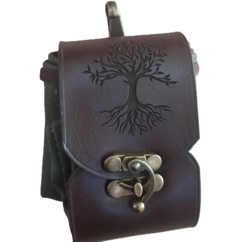Personalized Leather Foraging Bag, Waxed Canvas Mushroom Pouch with Tree Design, Waterproof Camping Hiking Tool Basket with Clasp