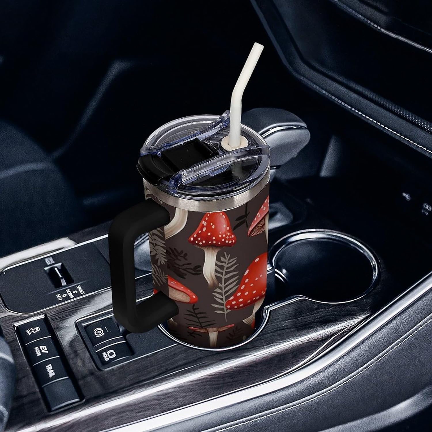 71vbqNT11tL._AC_SL1500_.jpg 40oz Tumbler with Handle And Straw Travel Coffee Mug Red Mushrooms Printed Insulated Water Bottle Stainless Steel Insulated Cup for Self Driving Or Traveling - Image 8