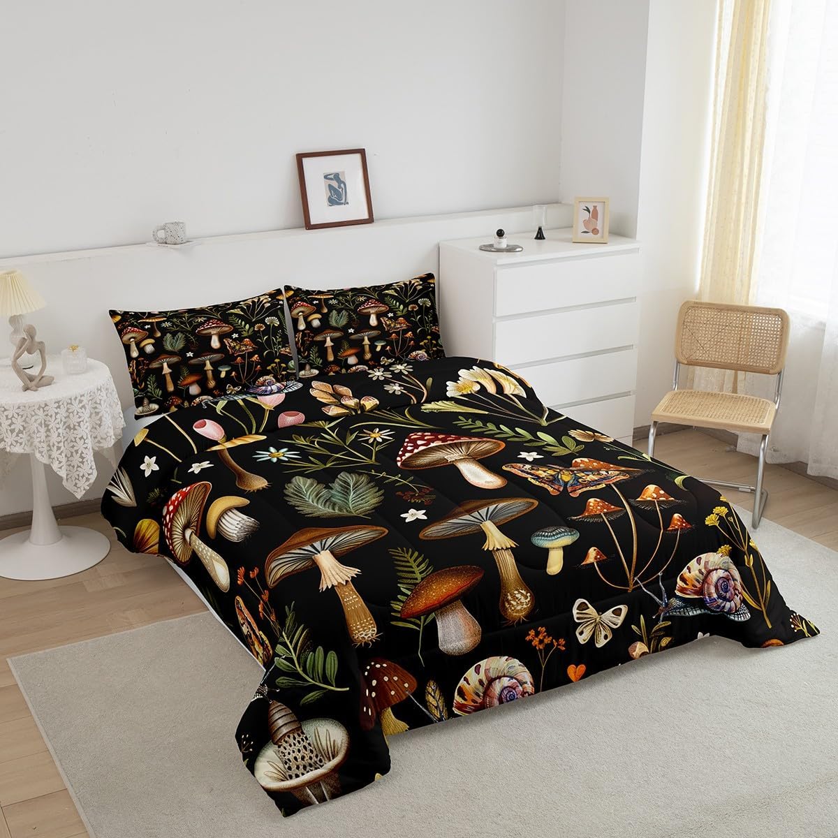 71w6V2VU0kL._AC_SL1200_.jpg Feelyou Cartoon Mushrooms Comforter Full Size Cute Mushroom Comforter Set for Boys Girls Children Kawaii Fungus Reversible Bedding Set Room Decor Wild Mushroom Stuff Duvet Set 3Pcs - Image 3