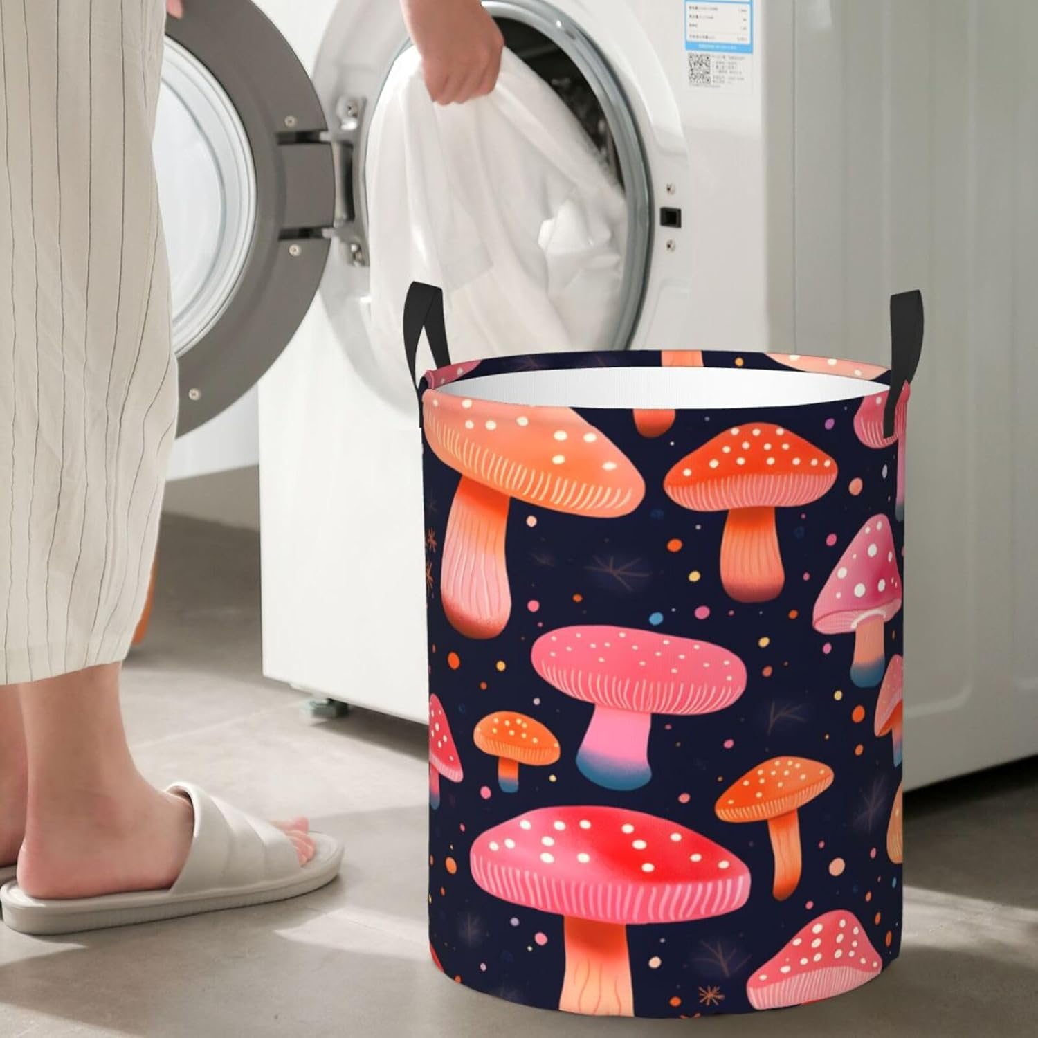 71xQm-7E5IL._AC_SL1500_.jpg Laundry Basket Mushroom Pattern Washing Basket Collapsible Laundry Bag with Handle 62L Storage Basket for Bathroom Toys Clothes, Large - Image 5