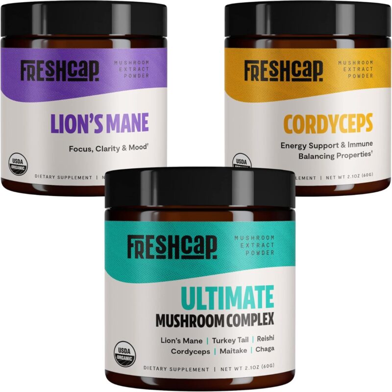 FreshCap, Try Mushrooms Starter Kit, Lion's Mane, Cordyceps, Ultimate Blend (60 Gram Powder)