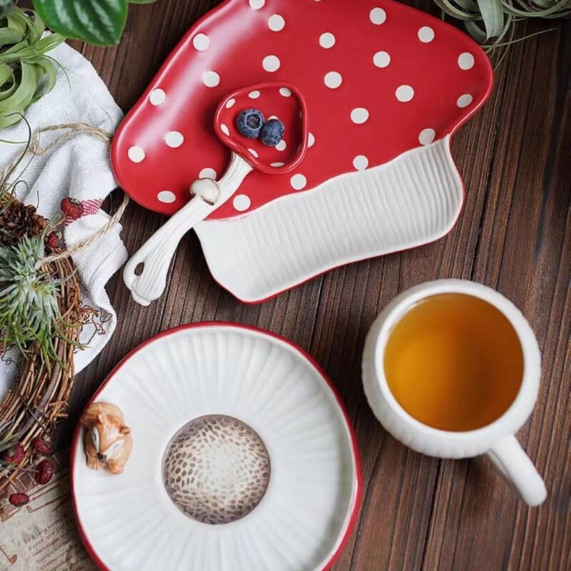 Ceramic Coffee Cup Set,Tea Set,Cute Mushroom Coffee Cup Mug Ceramic Mushroom Mug For Women Household Simple Afternoon Tea Mushroom Tea Cup Birthday And Wedding Gift (Size : A)