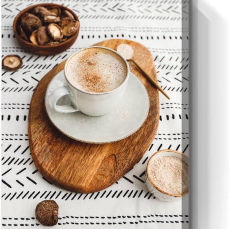 Canvas Wall Art Prints Picture Mushroom shiitake powder unsweetened coconut almond blend milk Healthy Framed Large Size Artwork Wall Painting Home Decor for Living Room Bedroom Ready to Hang 24"x36"