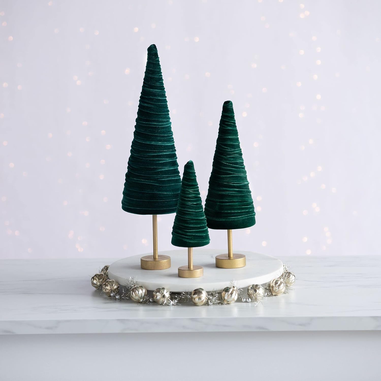 71zZWlVC3ZS._SL1500_.jpg Emerald pedestal velvet trees set of 3, handmade mantel décor, luxurious green Christmas tablescape, wedding centerpiece, modern farmhouse (Emerald) - Image 2