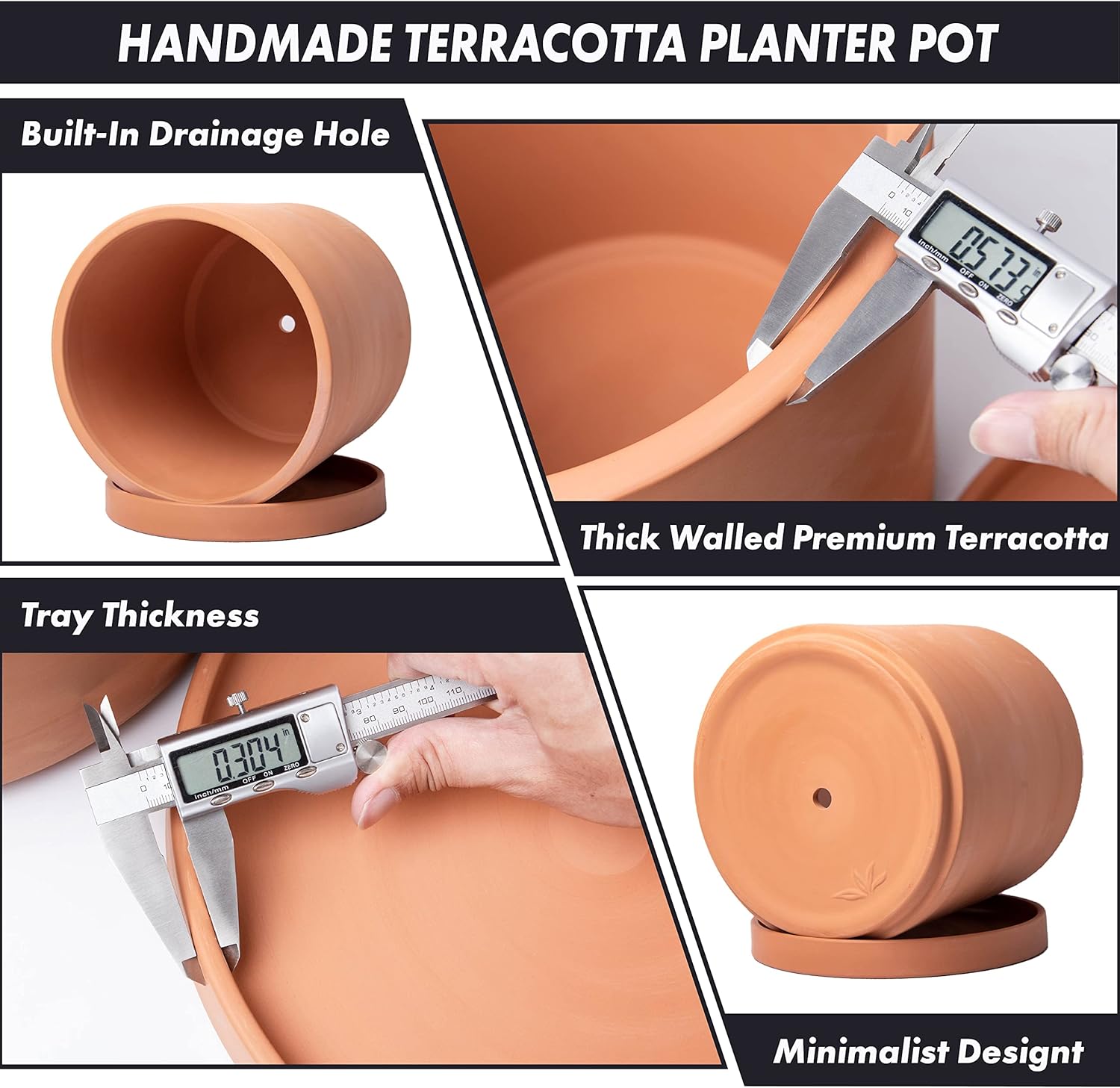 81Mg2Ft7jL._AC_SL1500_.jpg D'vine Dev X-Large 12 Inch Terracotta Plant Pot with Drainage Hole and Saucer, Round Cylinder Planter Pot for Indoor Plants, 40-X-A-6 - Image 5