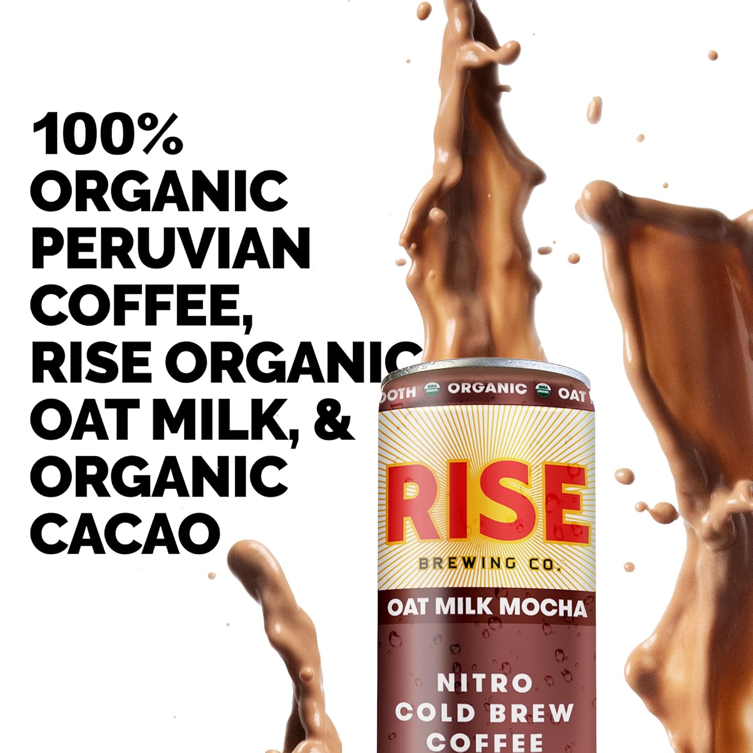 81-CyCxCI5L._SL1500_.jpg RISE Brewing Co. Oat Milk Mocha Nitro Cold Brew Coffee, No Sugar Added & No Dairy, Organic & Non-GMO, Low Acidity & Vegan, 10 Fl. Oz. Cans - Image 3