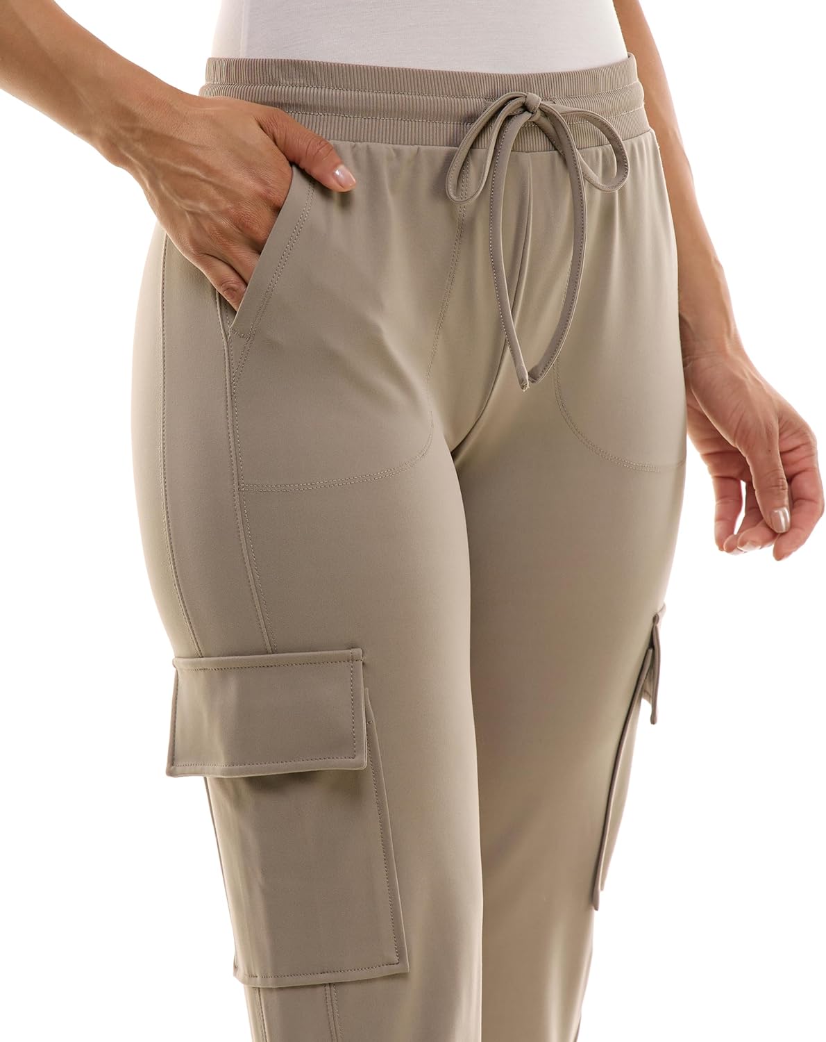 81-OS7OSrrL._AC_SL1500_.jpg Zac & Rachel Women's Brushed Dty Cargo Jogger with Functional Pockets and Tie Waistband - Image 2
