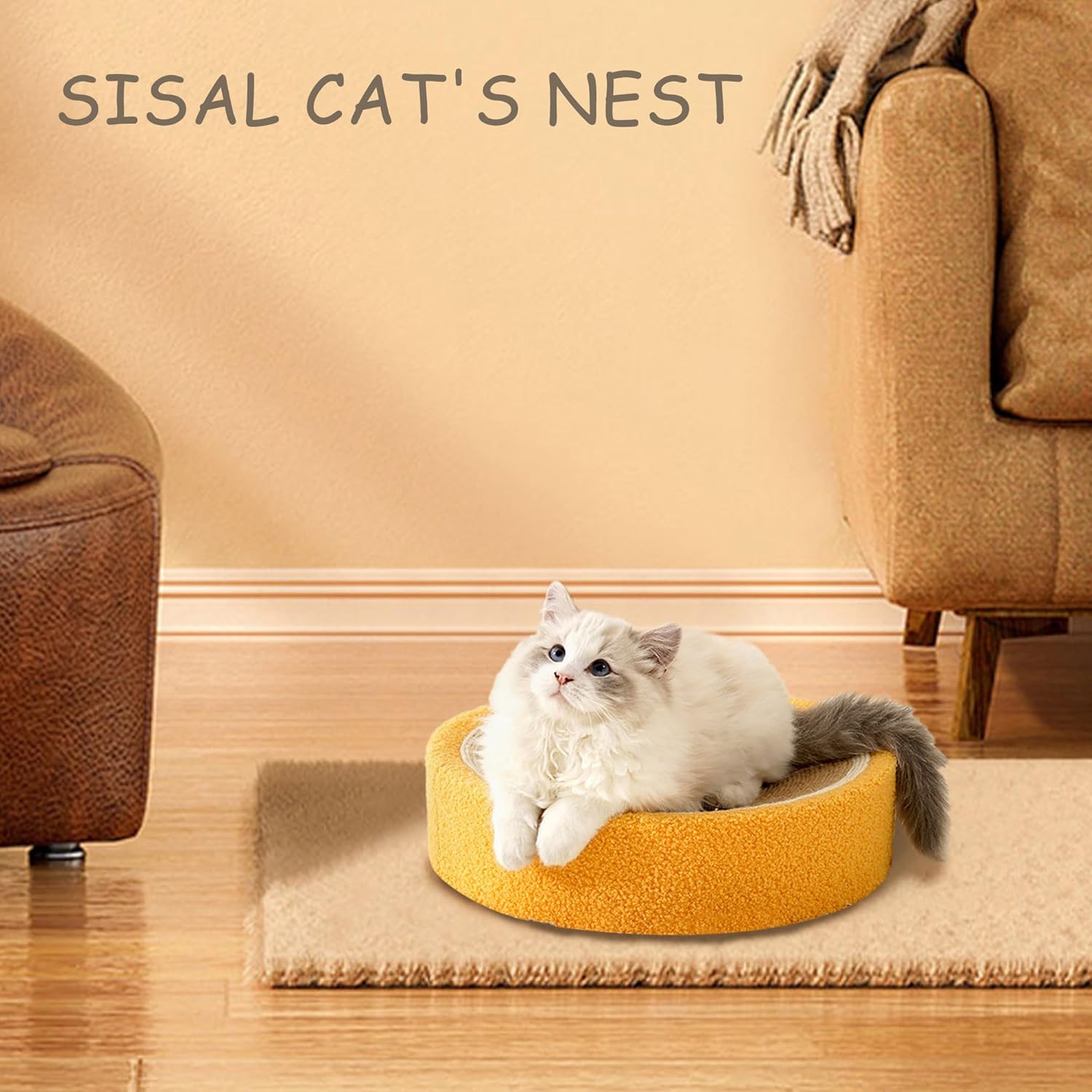 810CukB6KlL._AC_SL1500_.jpg Orange Fruit Scratcher - Round Cat Bed & Toys, Wear-Resistant Sisal Cat Supplies for Grinding & Scratching - Image 3