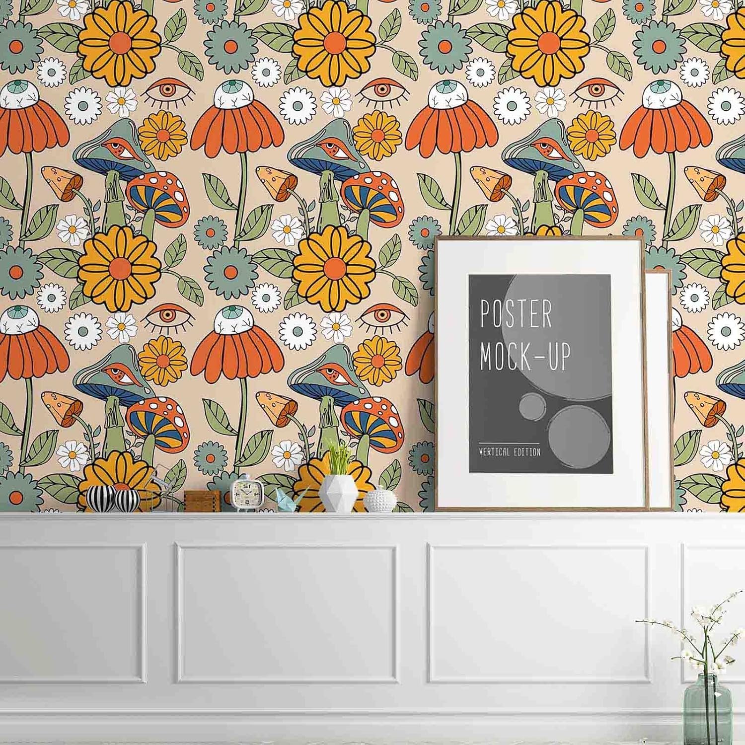 810OvErXMoL._AC_SL1500_.jpg Abyssaly 17.7in x 236in Mushroom Wallpaper Peel and Stick Boho, Black Floral Forest Contact Paper+17.7in x 236in Mushroom Peel and Stick Wallpaper Boho, Forest Floral Removable Contact Paper - Image 7