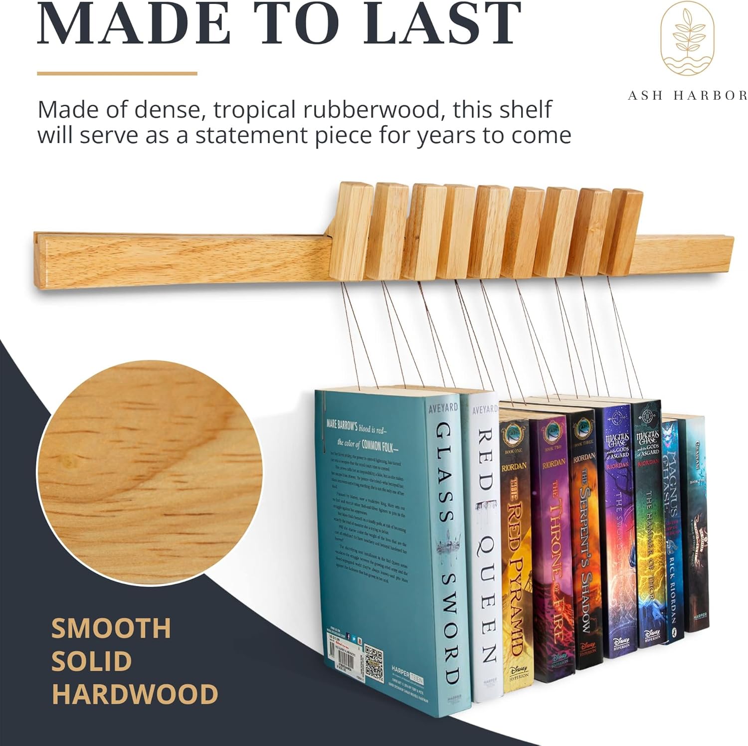 811zjhOlrZL._AC_SL1500_.jpg Floating Wall Bookshelf - Wall Mounted Book Organizer with Included Bookmarks - Hardwood Hanging Bookshelf for Bedroom, Living Room, or Kitchen - A Thoughtful Gift for Book Lovers (Natural) - Image 6
