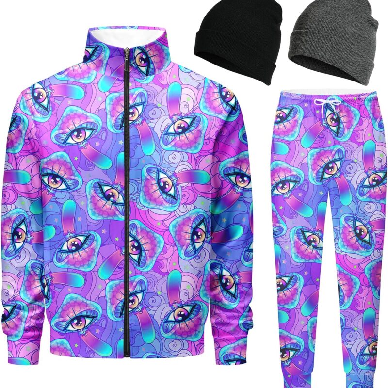 DOOPCCOR Men Track Suits Sets 80s outfit for men tracksuits sweatsuits 2 Piece sets Zip Casual Jogging 2 Knit Beanie