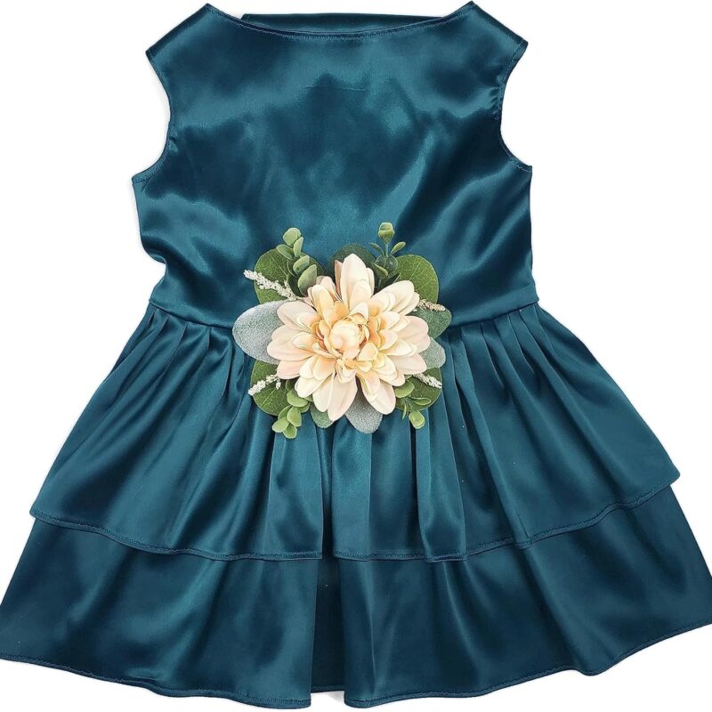 The Rustica Wedding Flower Dog Dress | Satin Dog Dress (Peacock Teal, XXXX-Large (45-60 lbs))