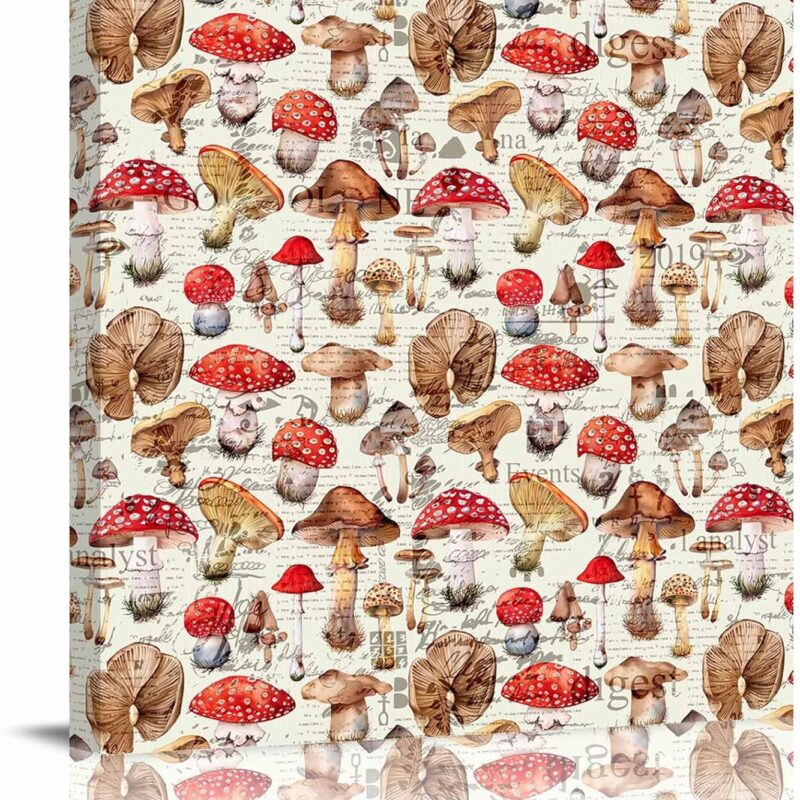 20x20 Inch Wall Prints Giclee Canvas Painting - Retro Watercolor Red Mushroom Painting Pictures Print on Canvas Framed Wall Art Modern Artwork for Home Decorations