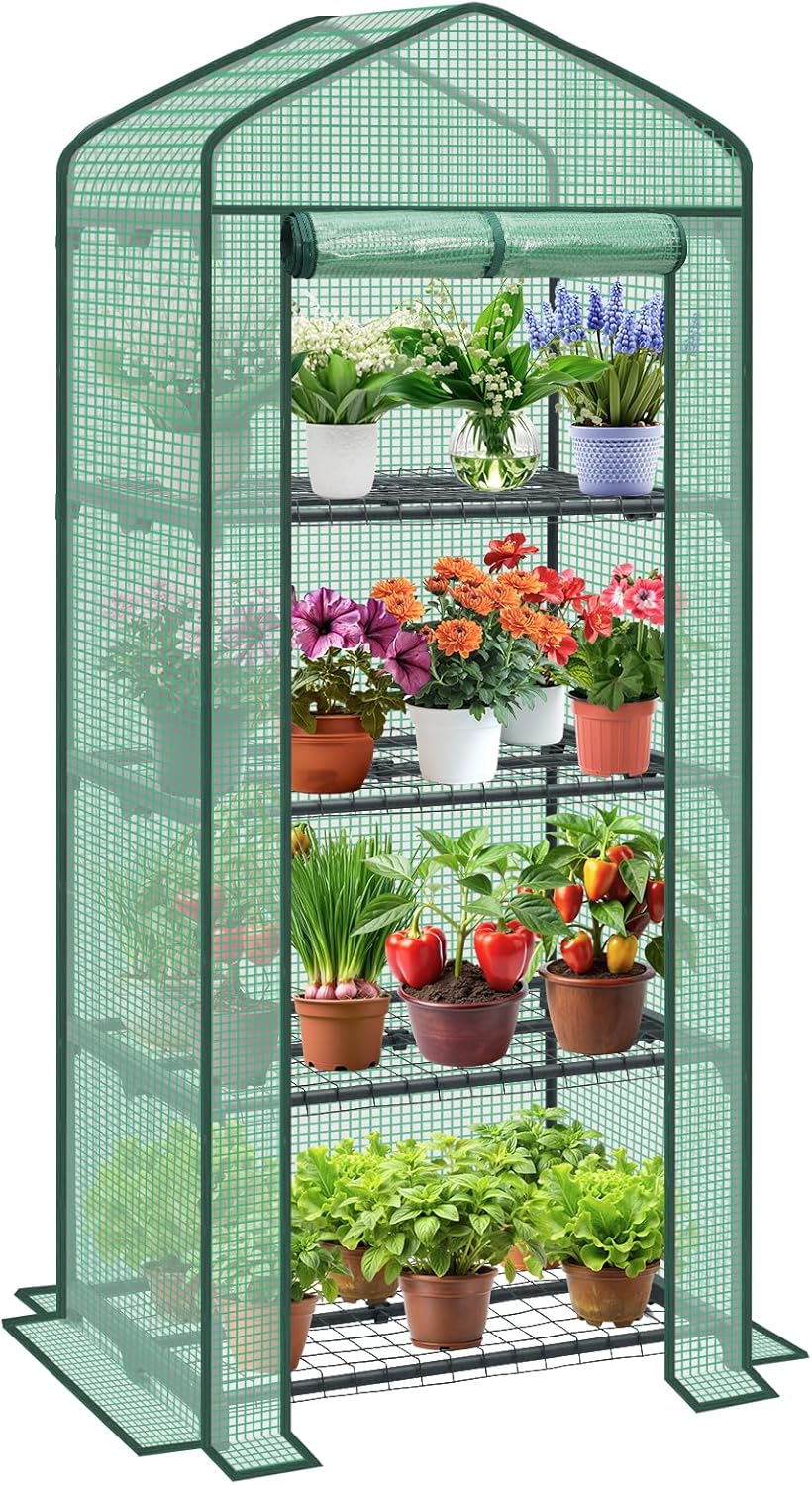813-iSCgkL._AC_SL1500_.jpg Mini Greenhouse for Indoor Outdoor, Sekey 4 Tier Small Green House Kit with Waterproof Cover, Plant Shelves, Seed Starter, Ideal Gardening Gifts for Women Men Green