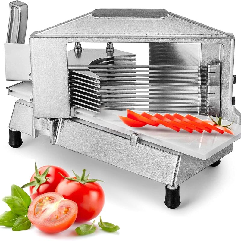 VEVOR Commercial Tomato Slicer, 3/16-Inch Tomato Cutter Vegetable Slicer, Manual Tomato Cutter with Built-in Cutting Board, Stainless Steel Blades for Restaurant or Home Use